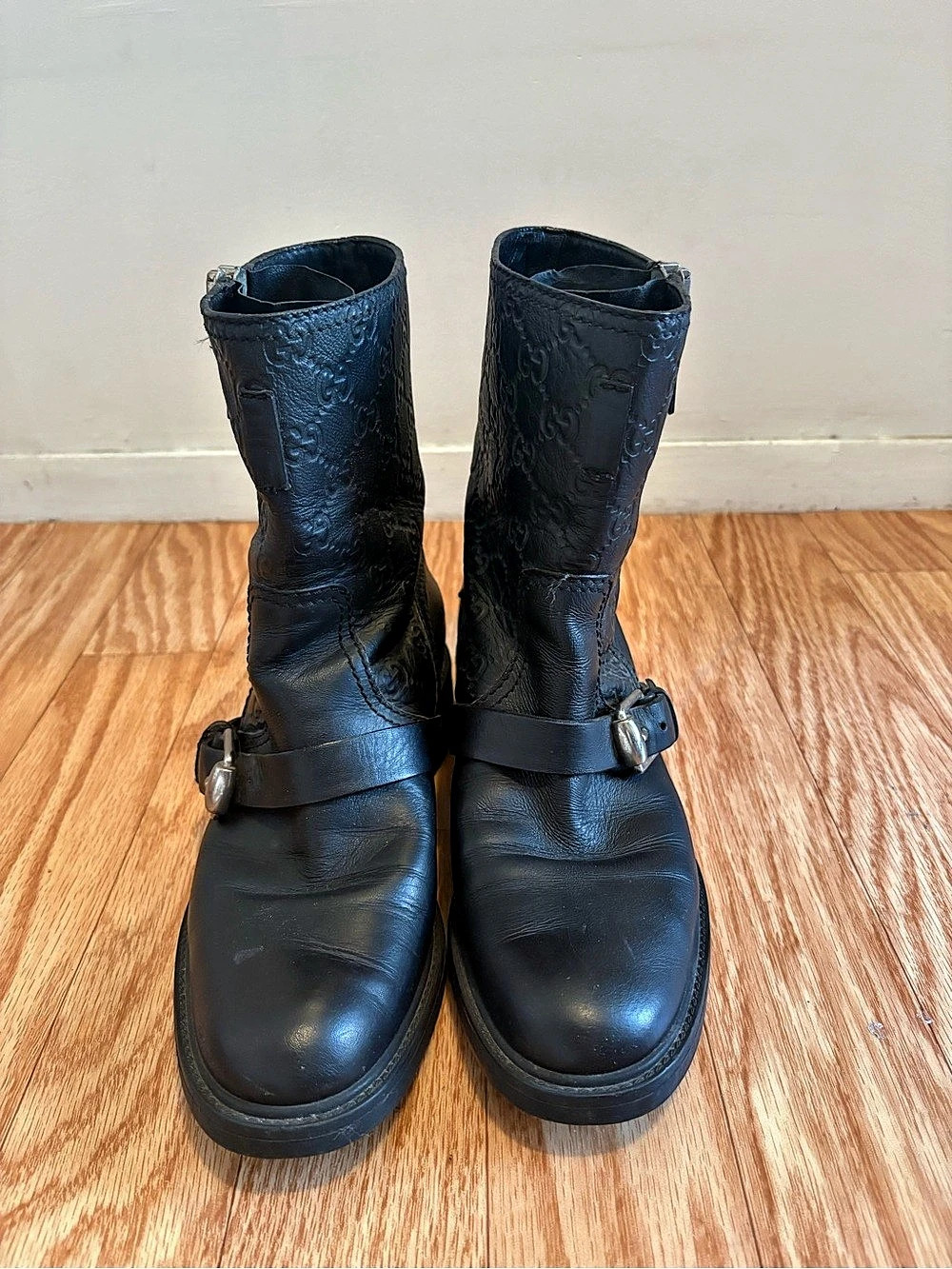 Gucci GG Guccissima Leather Moto Boots Black